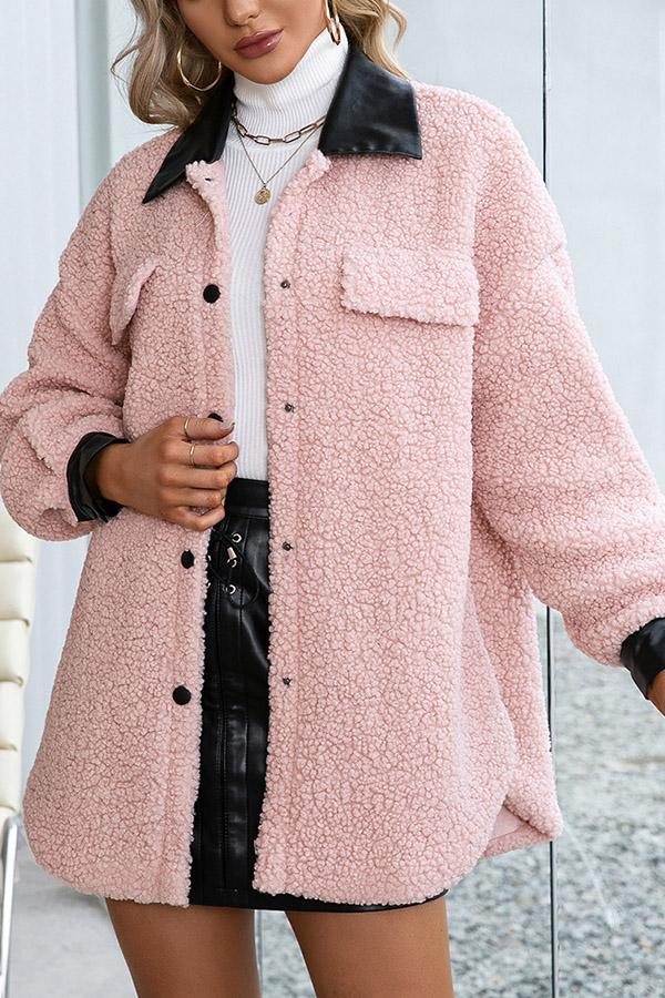 Solid-color Lapel Cardigan Plush Single-breasted Trench Coat