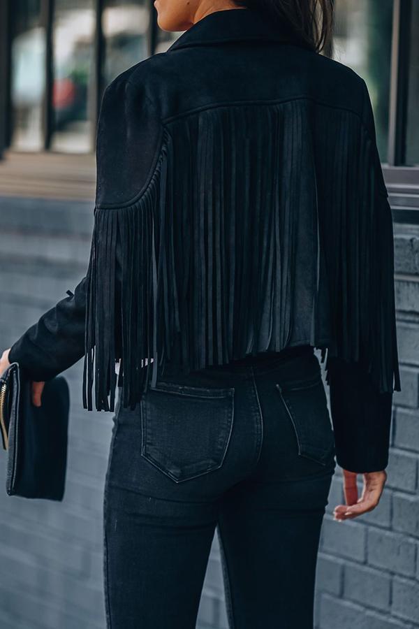 Cropped Fringe Faux Suede Jacket