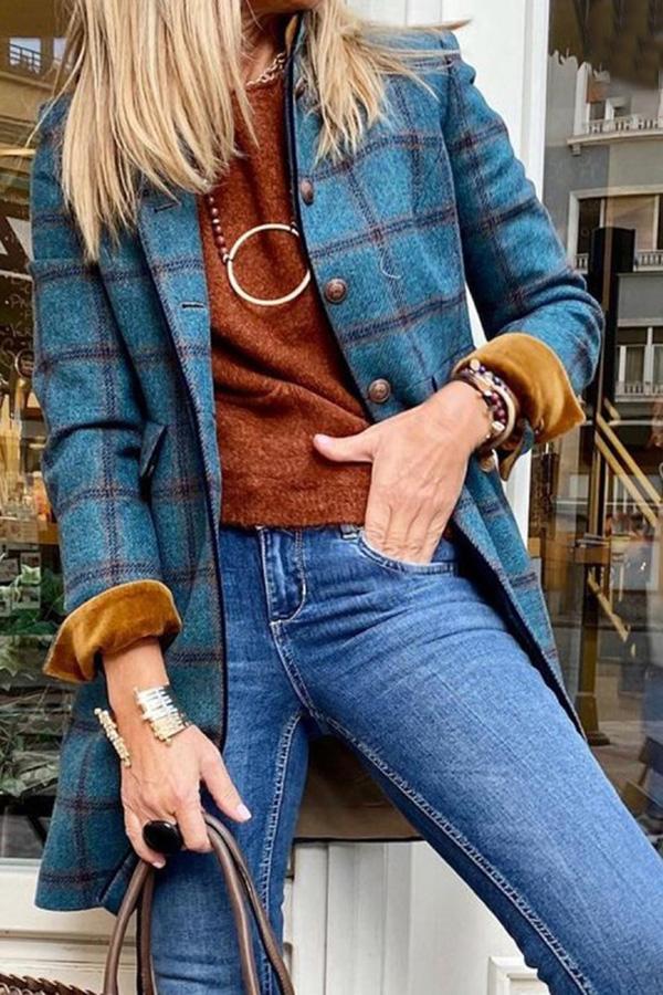 Casual Mandarin Collar Plaid Button Coat