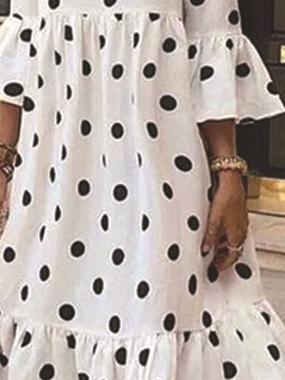 Polka Dot Crew Neck Ruffle Dress