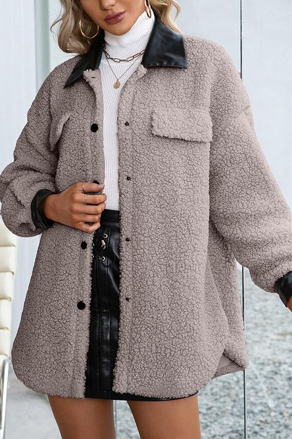 Solid-color Lapel Cardigan Plush Single-breasted Trench Coat