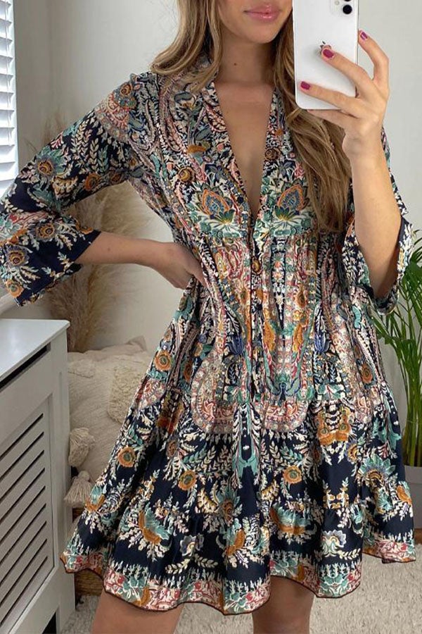 FLORAL LACE PRINT CASUAL DRESS