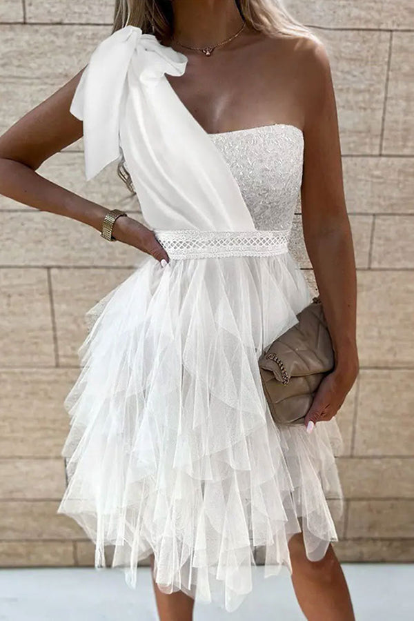 One-Shoulder Solid Ruffle Midi Dress