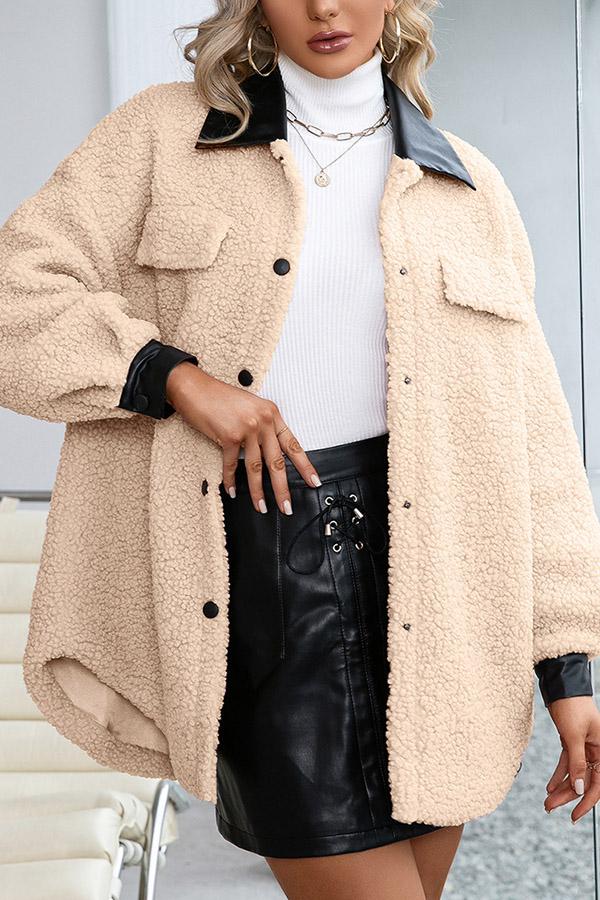 Solid-color Lapel Cardigan Plush Single-breasted Trench Coat