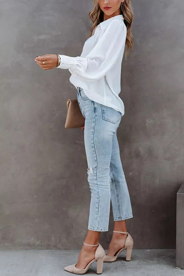 Take Note Button Down Loose Blouse