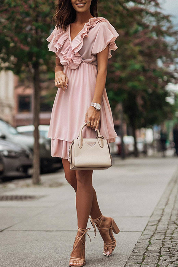 Summer Neckline Pleated V-neck Dress