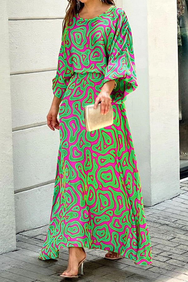 New Loose Printed High Waist Long Dress Suit