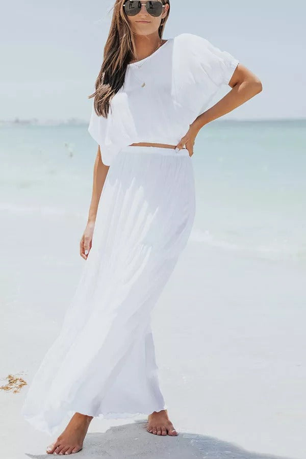 On A Wave Short Sleeve Top Maxi Skirt Set