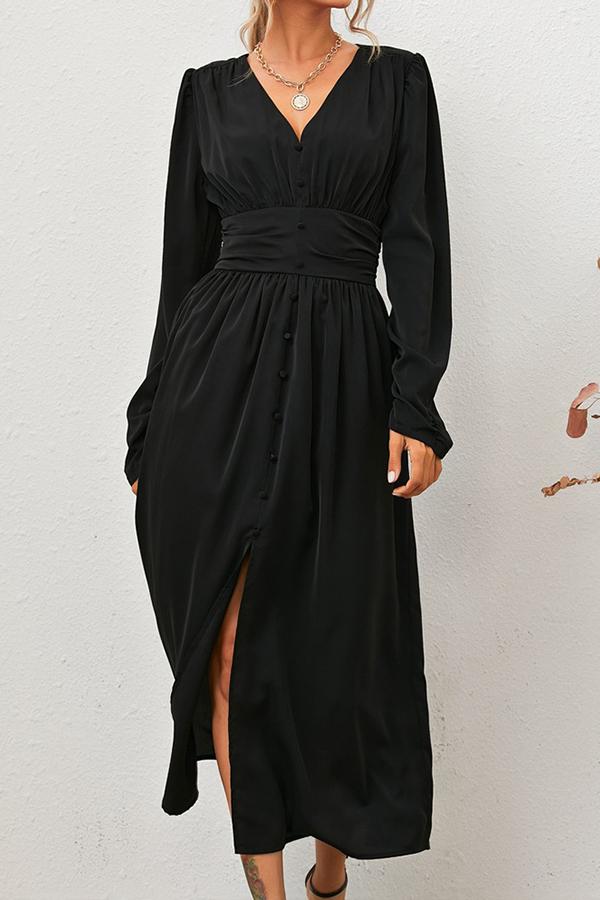 V-neck Waist Elegant Long Skirt Temperament Goddess  Dress