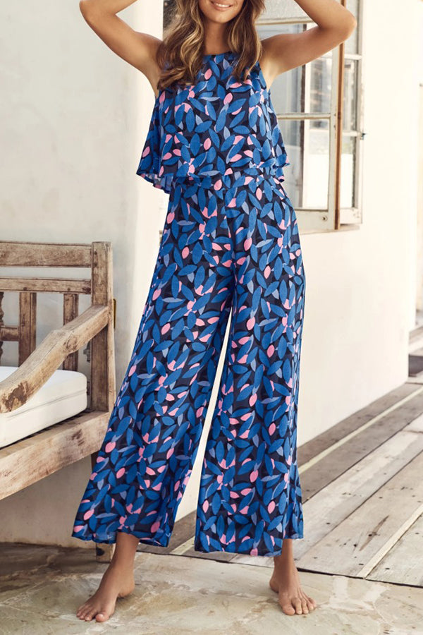 Summer Sleeveless Printed Loose Long Jumpsuit