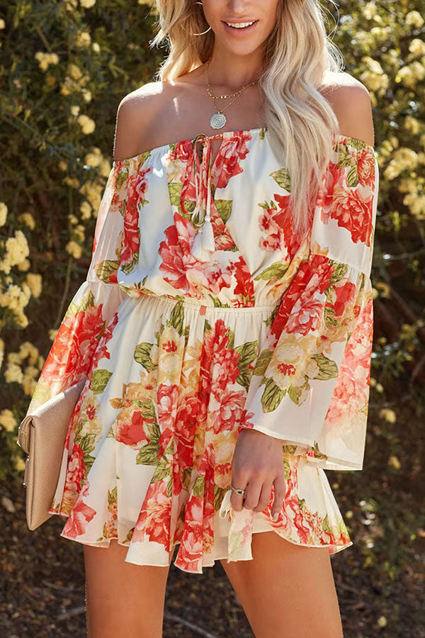 Floral Off The Shoulder Bell Sleeve Romper