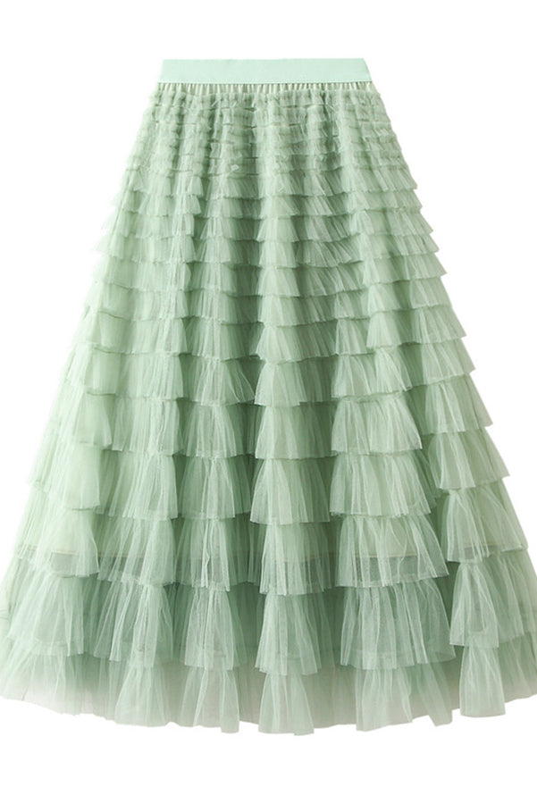 Regal Reverie Tiered Elastic Waist Tulle Maxi Skirt