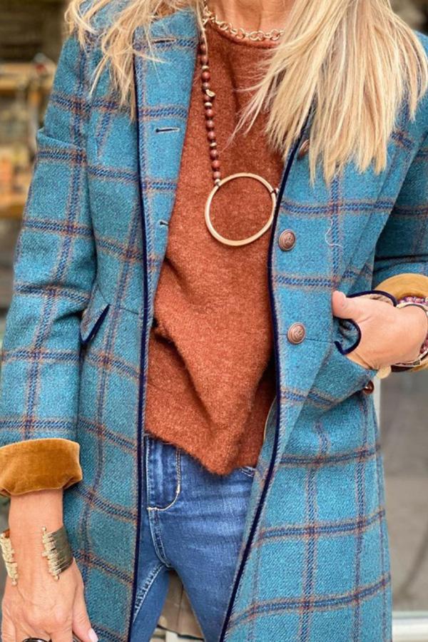 Casual Mandarin Collar Plaid Button Coat