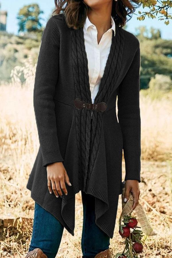 Leather Button Twist V-neck Long-sleeved Cardigan