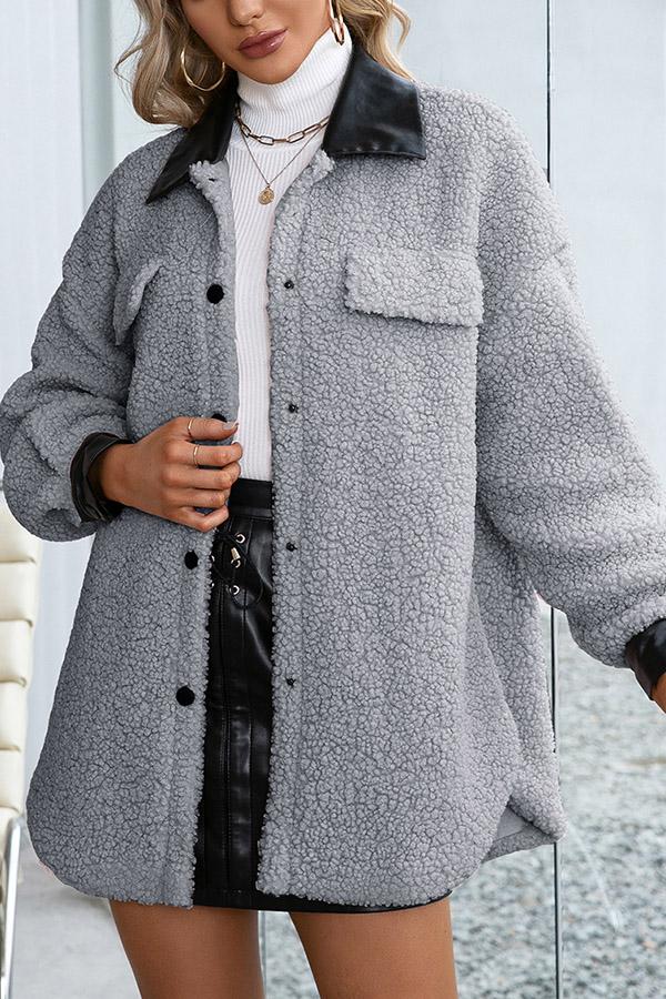 Solid-color Lapel Cardigan Plush Single-breasted Trench Coat