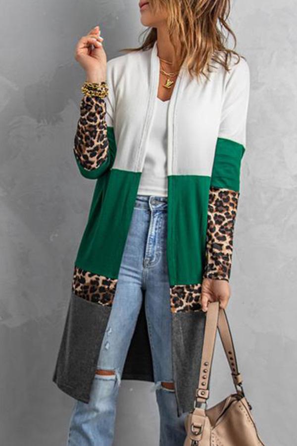 Colorblock Leopard Patchwork Knit Cardigan