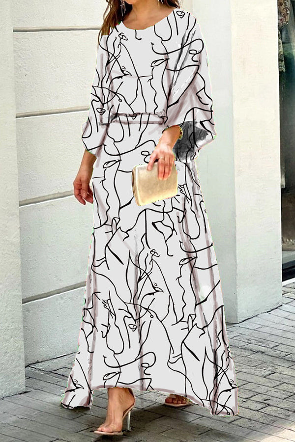 New Loose Printed High Waist Long Dress Suit