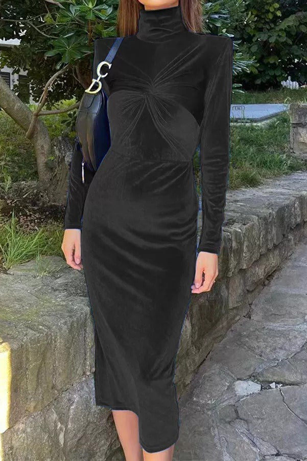 Flawless Beauty Twist Front Velvet Midi Dress