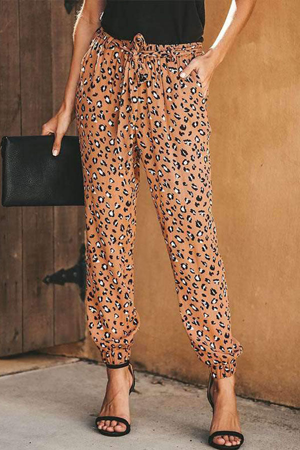 WOMEN CASUAL LEOPARD PRINT HIGH WAIST LOOSE HAREM PANTS