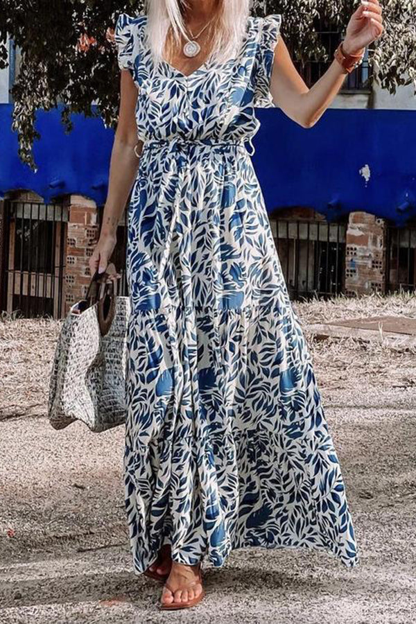 Blue Printed Holiday Dress