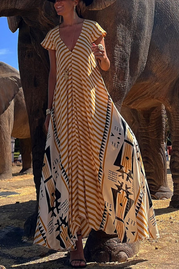 Sun Drenched Geometric Print A-line Maxi Dress