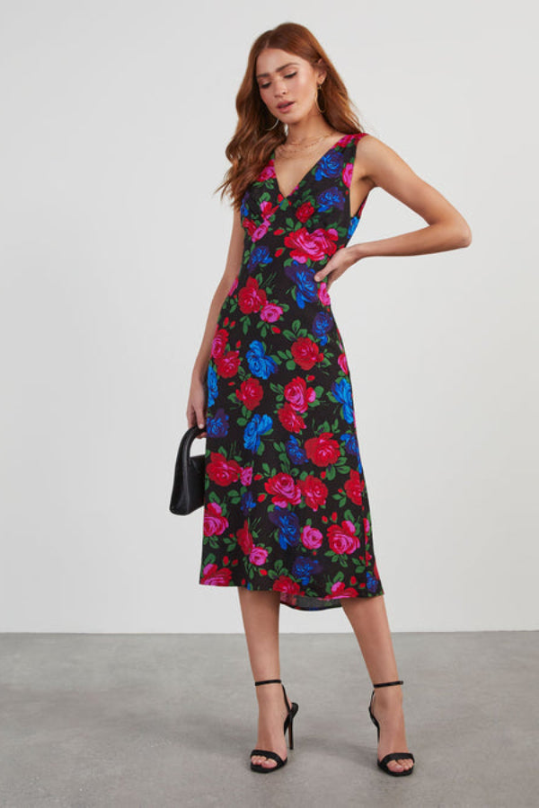 Satin Floral Midi Dress