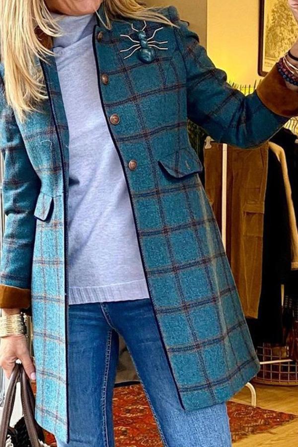 Casual Mandarin Collar Plaid Button Coat