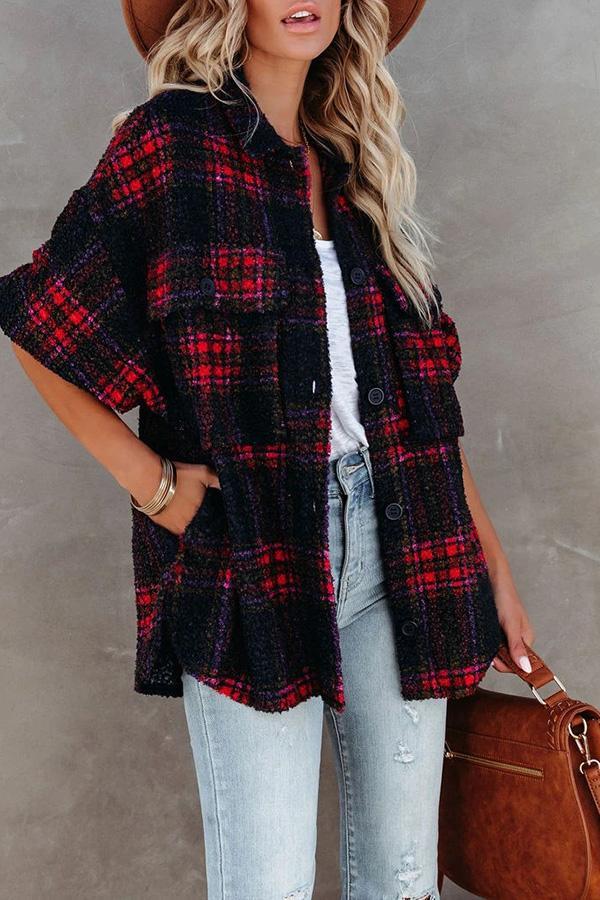 Plaid Lapel Button Down Pocket Shacket