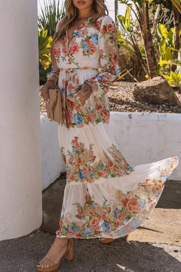 V-neck Floral Tiered Maxi Dress