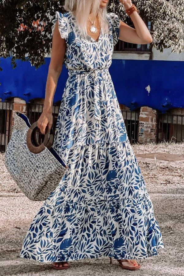 Blue Printed Holiday Dress