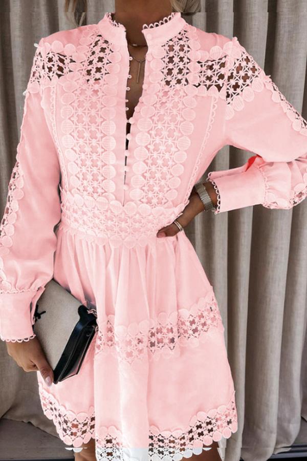 Lace Long-sleeved Solid Color Stitching Dress