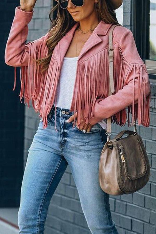 Cropped Fringe Faux Suede Jacket