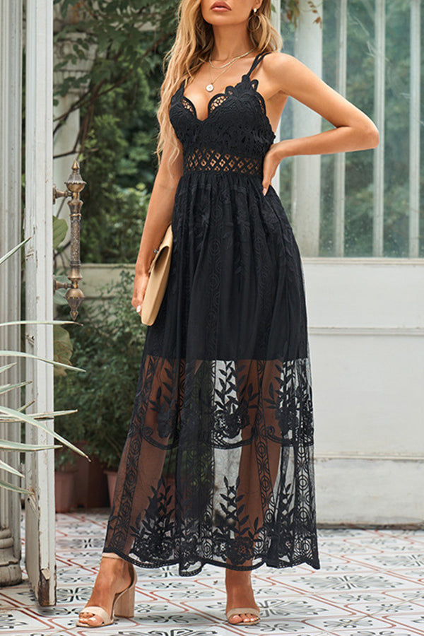 V-neck solid color fashion suspender fringe dress