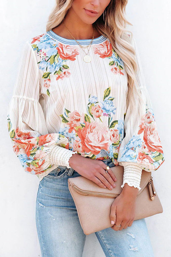 Valencia Rose Printed Striped Blouse