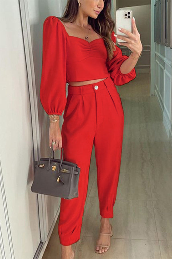 Make A List Square Collar Casual Pants Suit