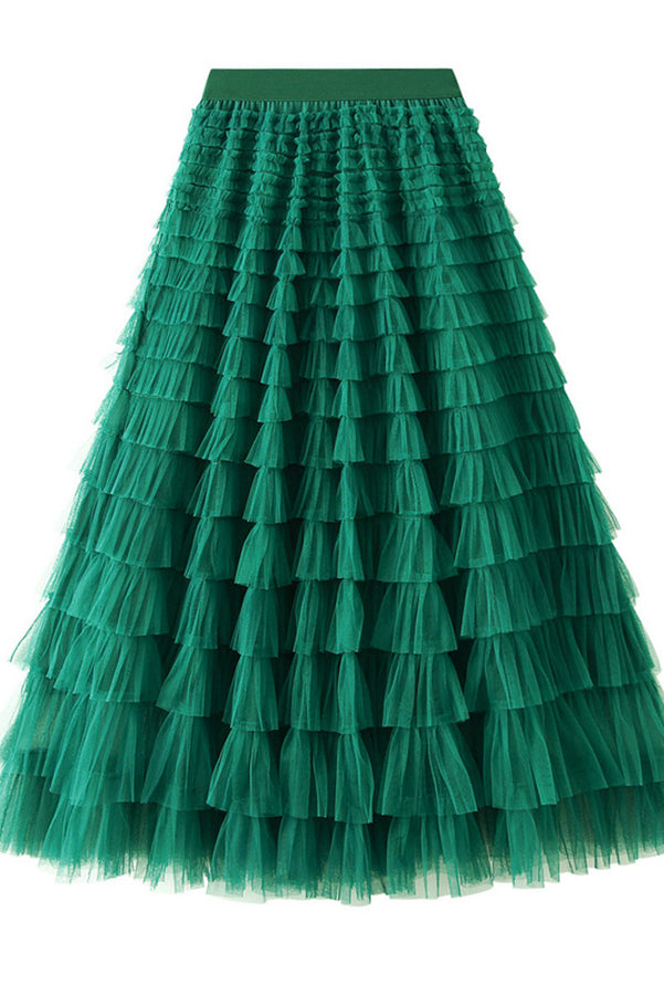 Regal Reverie Tiered Elastic Waist Tulle Maxi Skirt