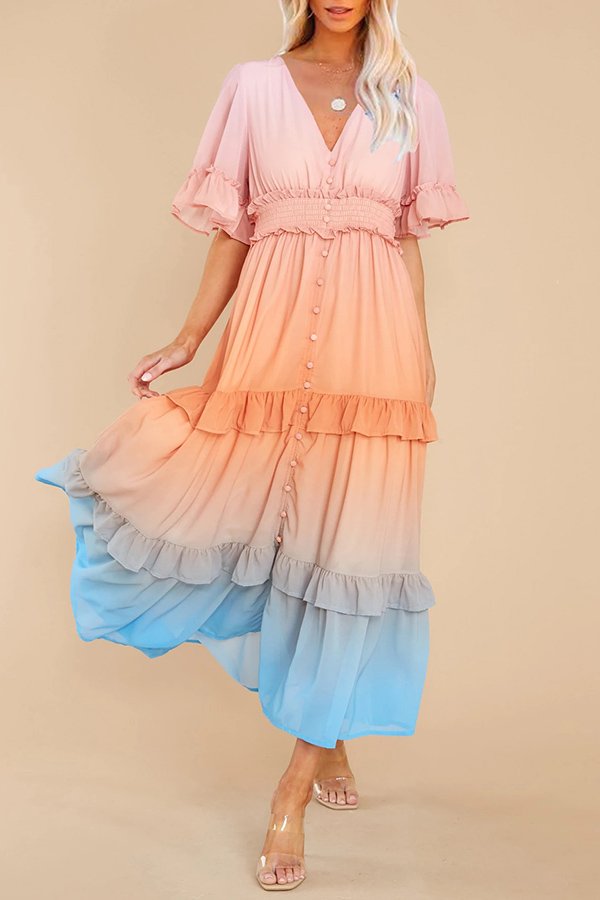 Delicate Sunset Gradient Casual Holiday Maxi Dress