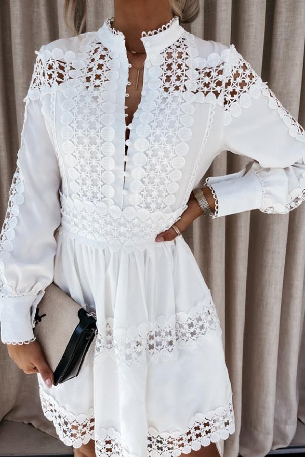 Lace Long-sleeved Solid Color Stitching Dress