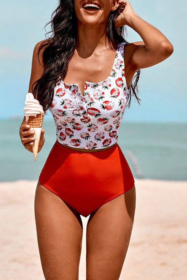 High Waist Printing Cover Belly Tankini