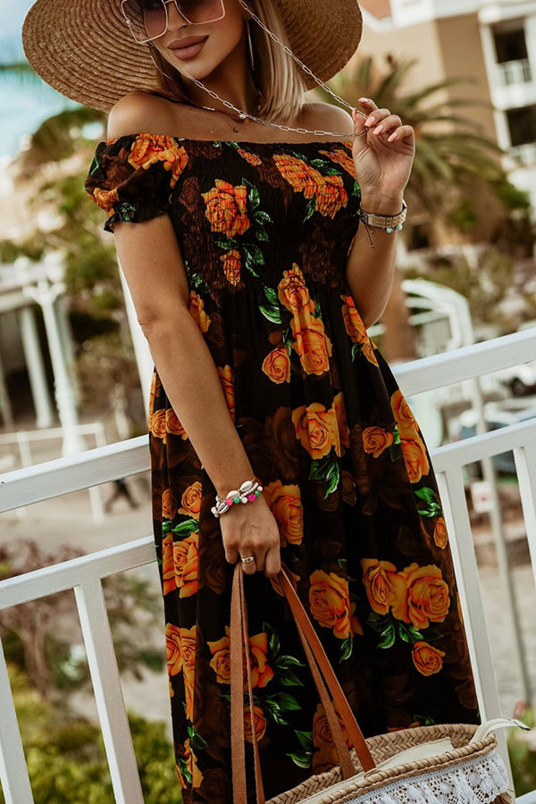 Printed Smocked Midi Dress