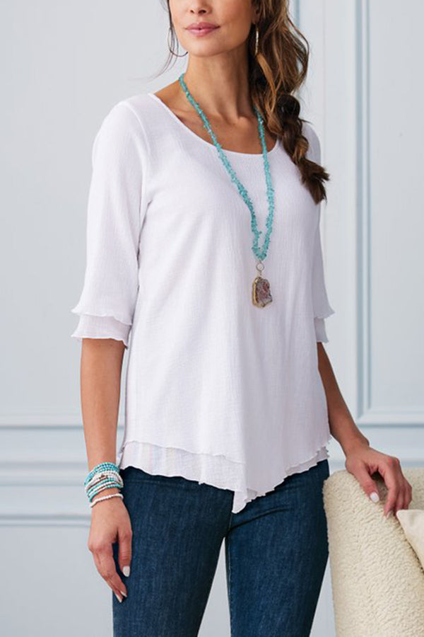 Layered Mid-sleeve Chiffon Top