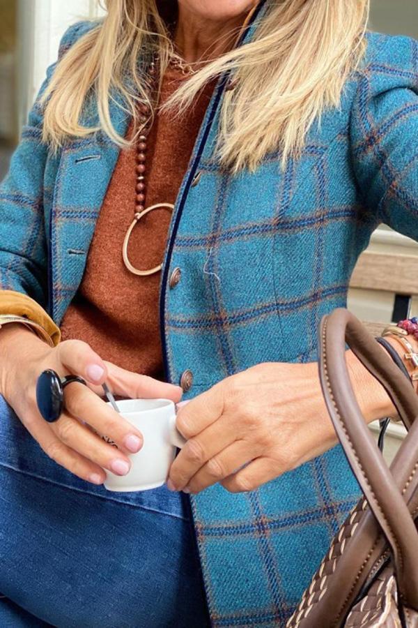 Casual Mandarin Collar Plaid Button Coat