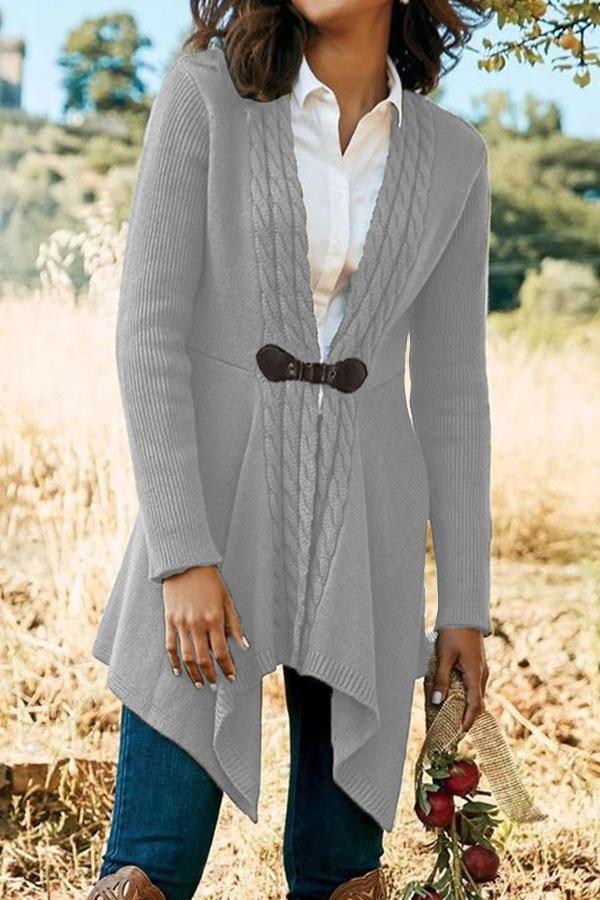 Leather Button Twist V-neck Long-sleeved Cardigan