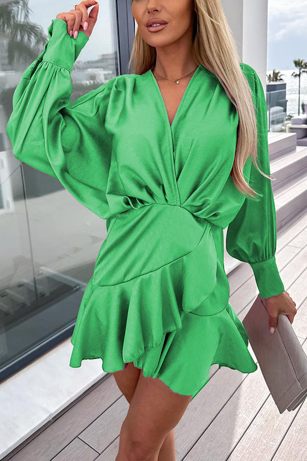 Tailored for Me Satin Batwing Long Sleeve Mini Dress