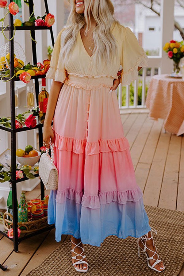 Delicate Sunset Gradient Casual Holiday Maxi Dress