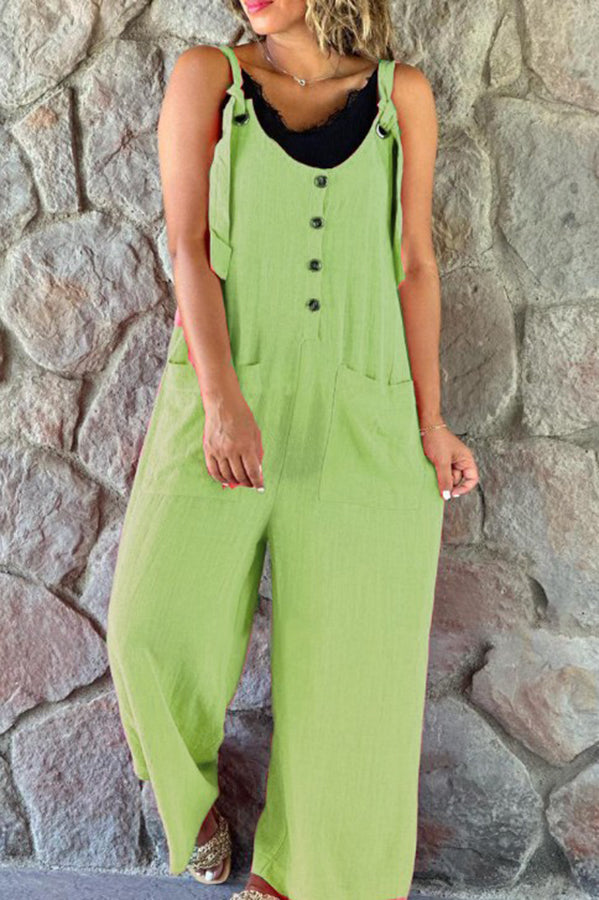 Cassie Button Patch Pocket Suspender Wide Leg Jumpsuit