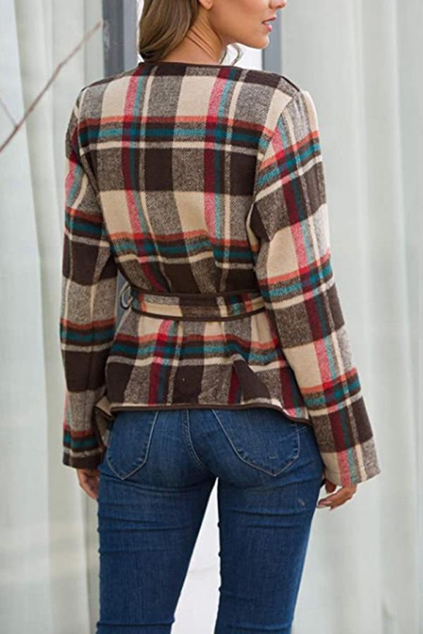 Long Sleeves Plaid Blend Coats