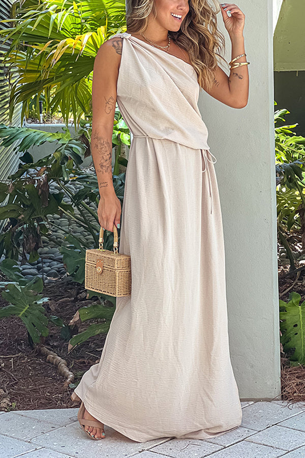 Cream One Shoulder Maxi Dress With Tie Waist