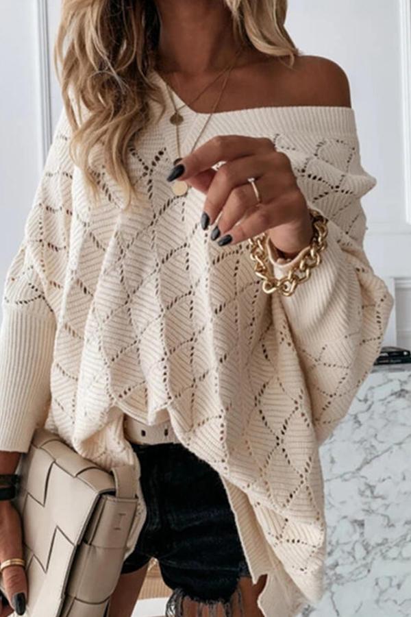 Solid Color Hollow Knitted Sweater