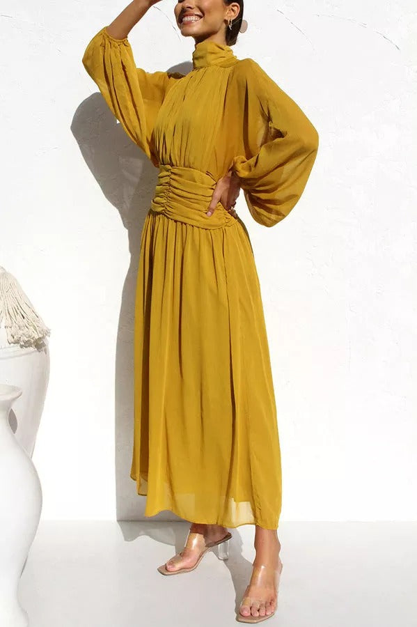 Divine Life Turtleneck Pleated Bust Maxi Dress